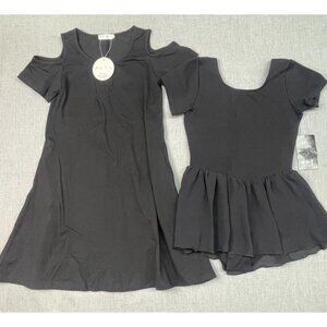 2pc Girl's Arshiner Short Sleeve Cold Shoulder and Bloch Mini Black Dress